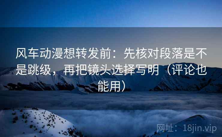 风车动漫想转发前：先核对段落是不是跳级，再把镜头选择写明（评论也能用）
